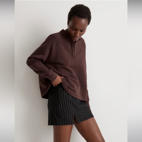 Madewell Betterterry Polo Sweatshirt in Chocolate Raisin (XXS) - Picture 2 of 13